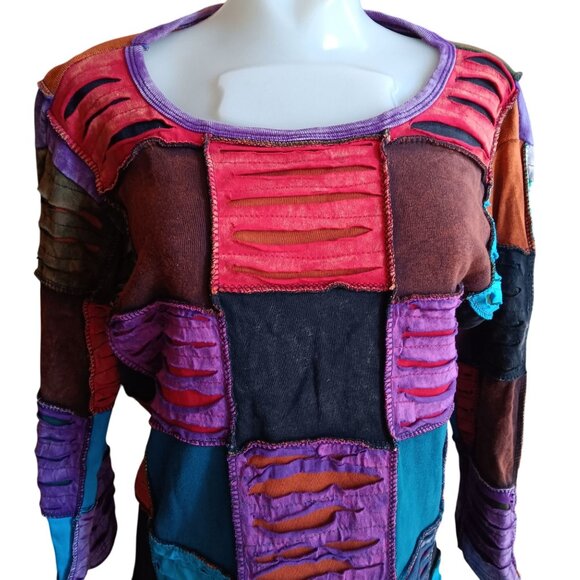 Small True Vintage Boho Top Handcrafted Patchwork Bohemian Tunic Nepal Cotton - Picture 2 of 8